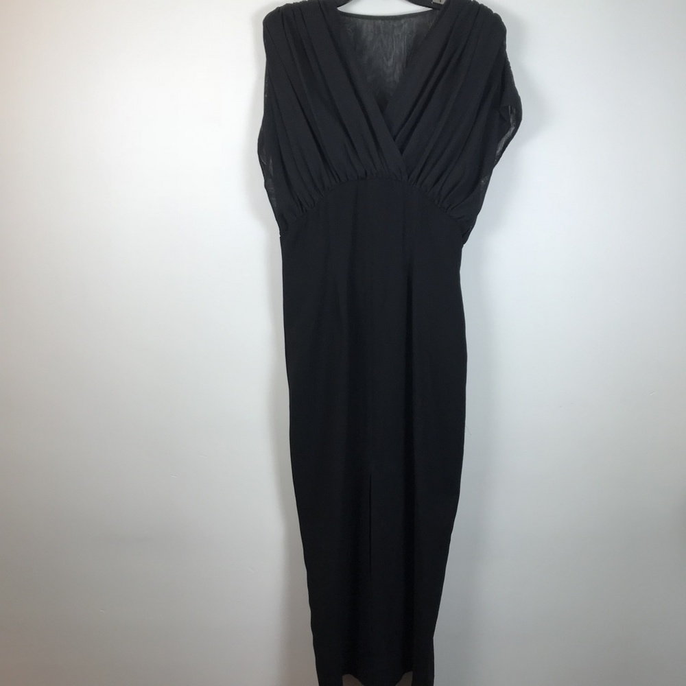 Vintage Carole Little 14 Black Sheer Empire Dress 90’s sheer top deep slit C